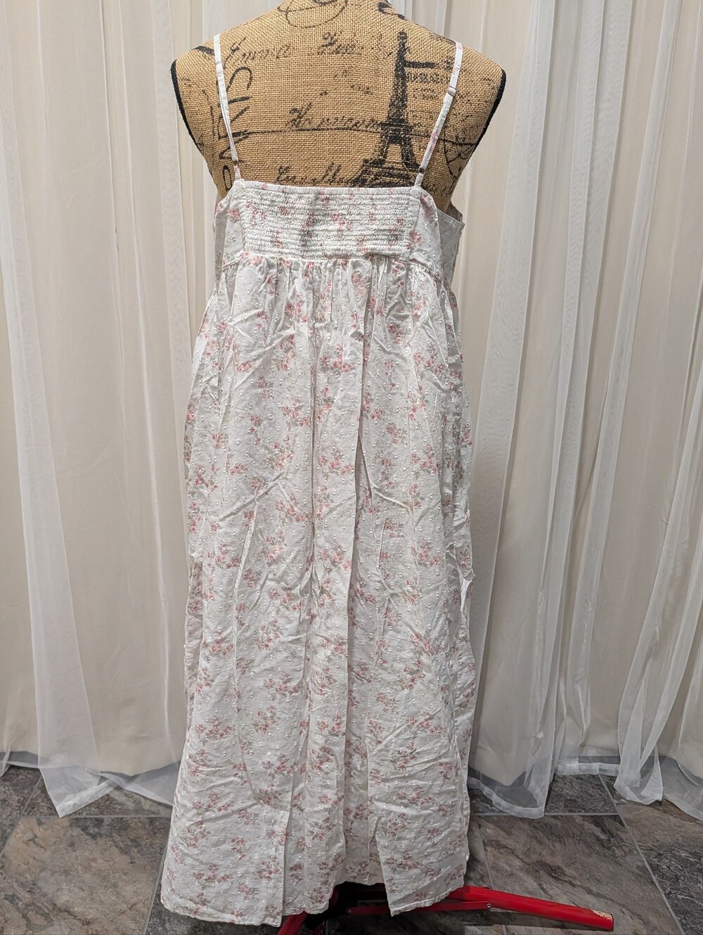 White Maxi Dress with Soft Pink Floral Print - Picture 5 of 8